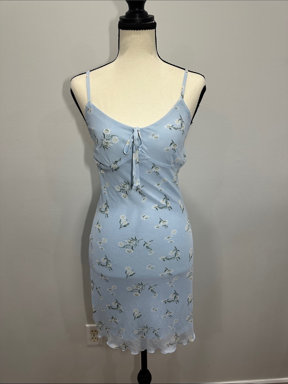 Streetwear Society Light Baby Blue Floral Daisy Mini Slip Dress Mesh Size Small